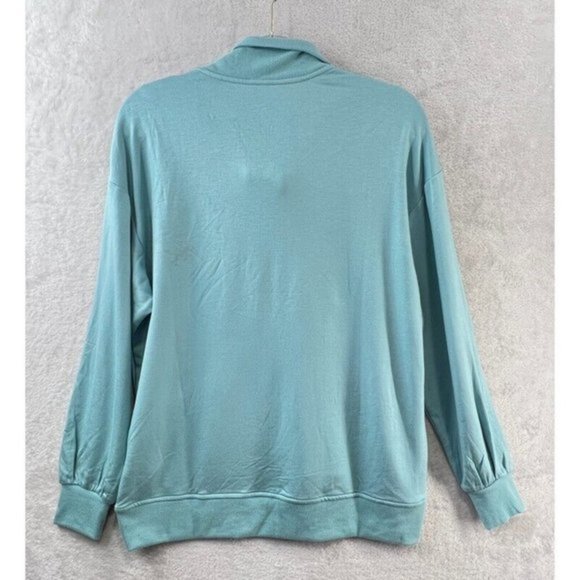 Three Dots Womens Sweater Sz Large Blue Fleece Cozy 1/4 Zip Pullover - Picture 9 of 12